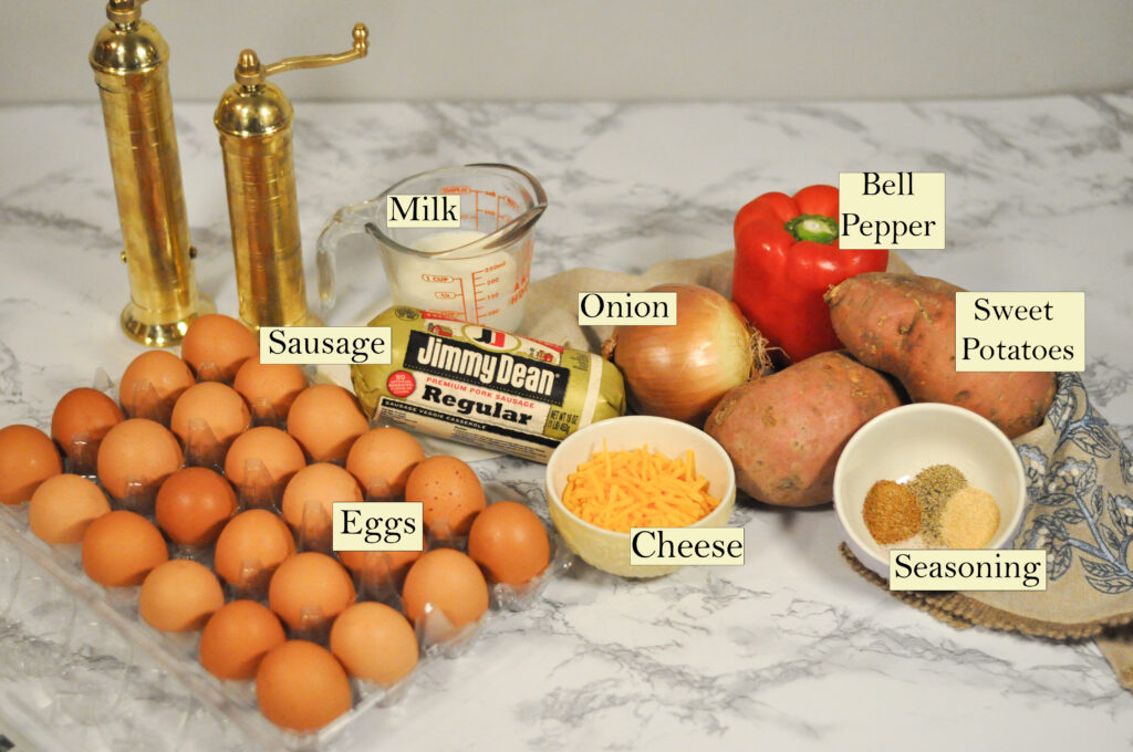 Ingredients out on table with titles