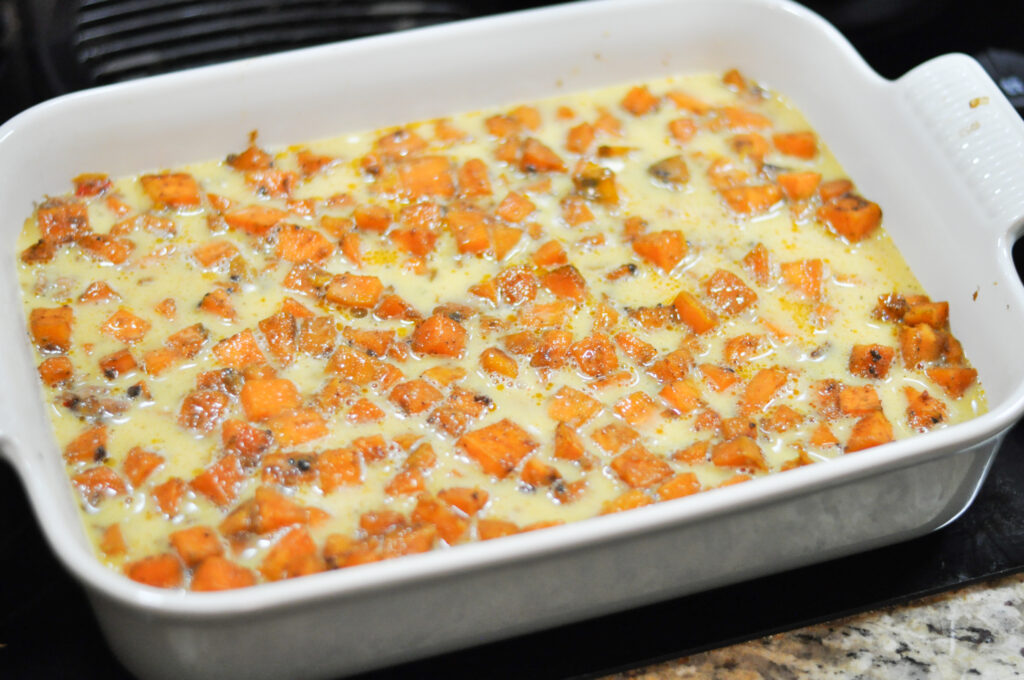 up close image of uncooked egg casserole