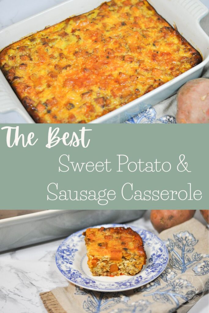 image of cooked casserole and slice of breakfast casserole